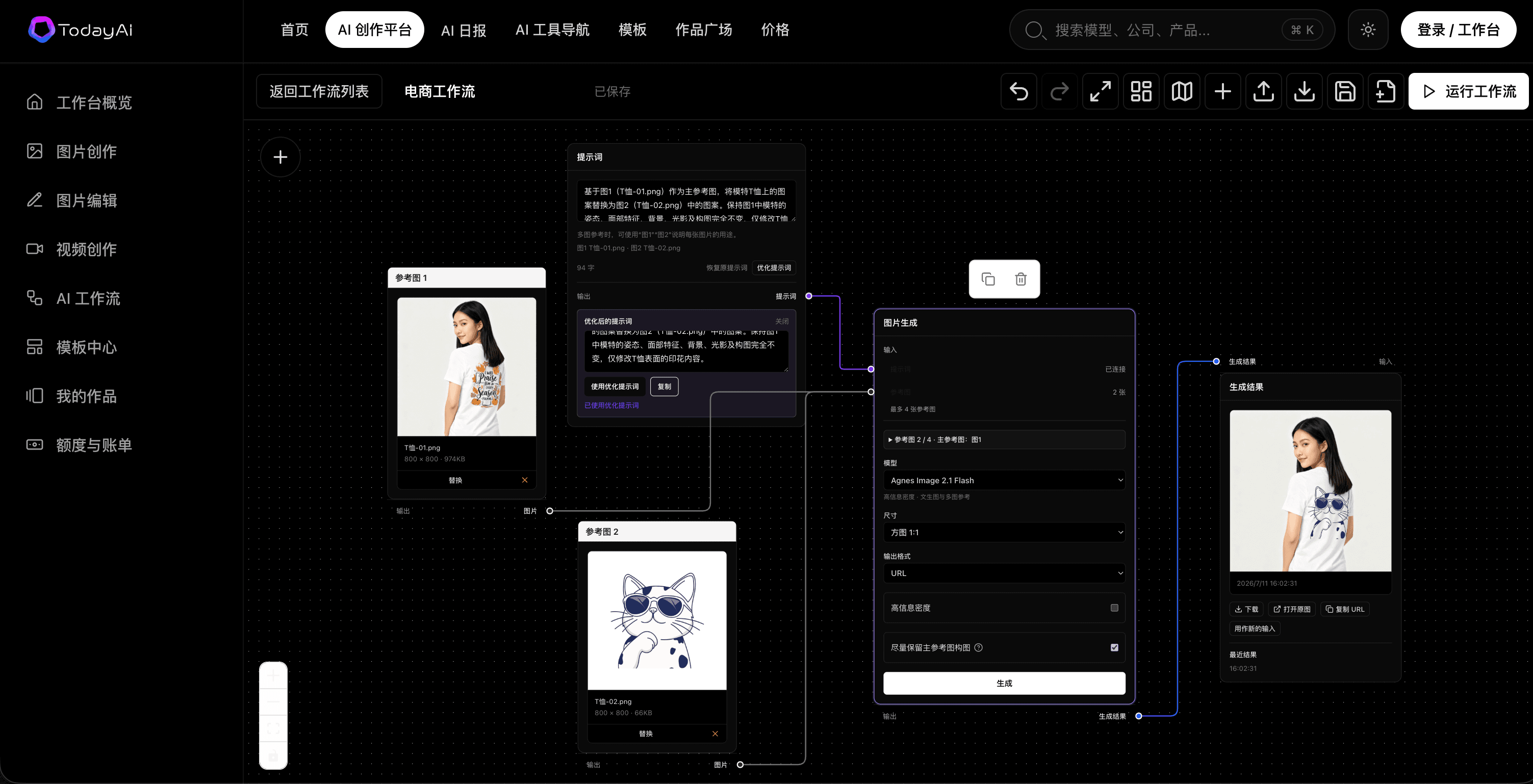 TodayAI 智能画布工作台暗色界面